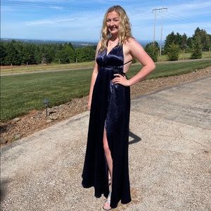 Navy blue satin shein dress